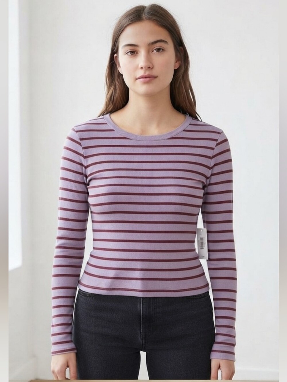 BDG Urban Outfitters Striped Long Sleeve Tee Top Lavender Purple Size XS NWT